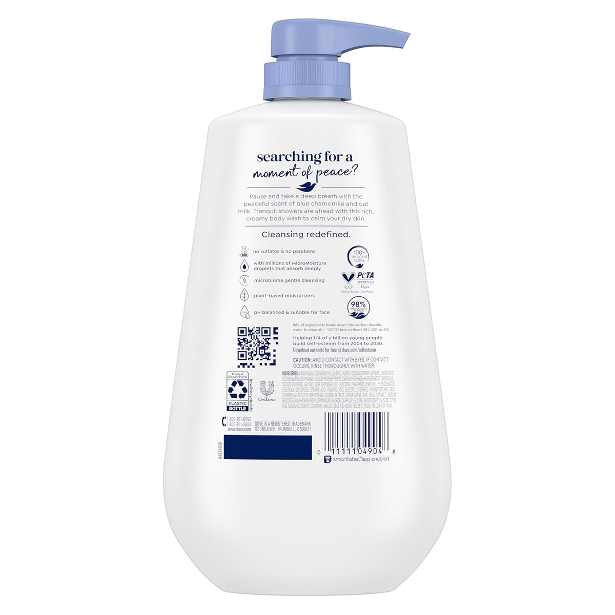Dove Body Wash with Pump Anti-Stress Blue Chamomile & Oat Milk, for 24hr