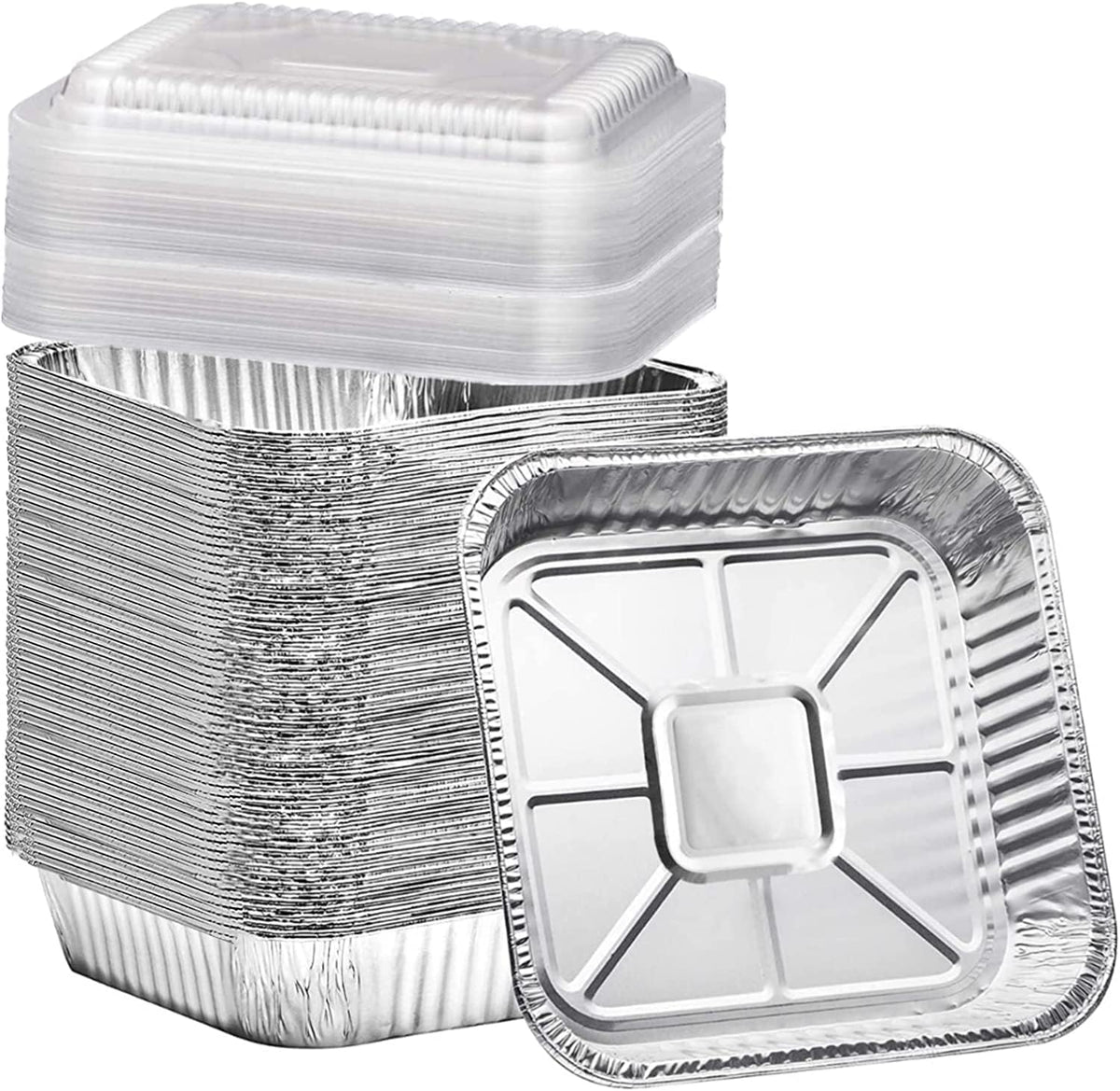 (35 Pack) 8x8 Aluminum Pans with Clear Plastic Lids - Square Baking Cake Pans