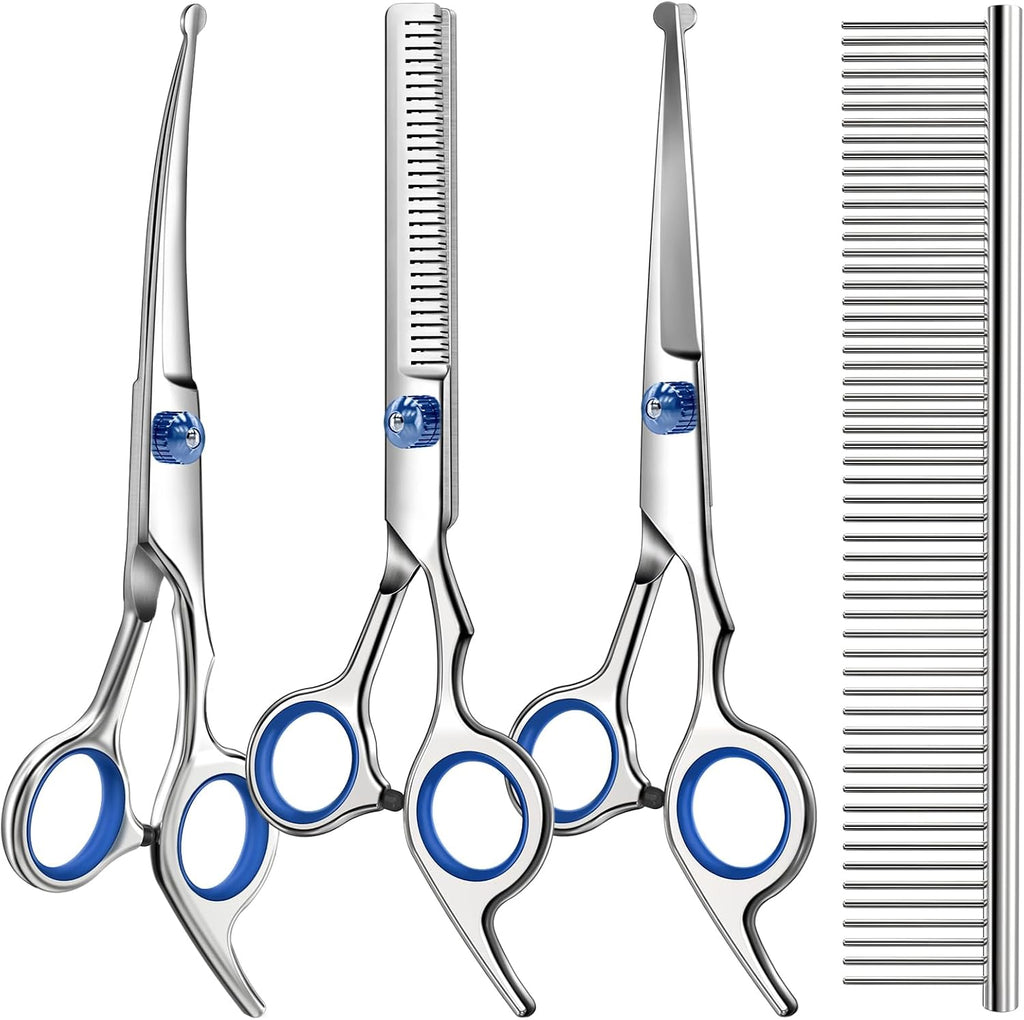 Professional 4 in 1 Dog & Cat Grooming Scissors Kit with Safety Round Tips - dog and cat grooming scissors