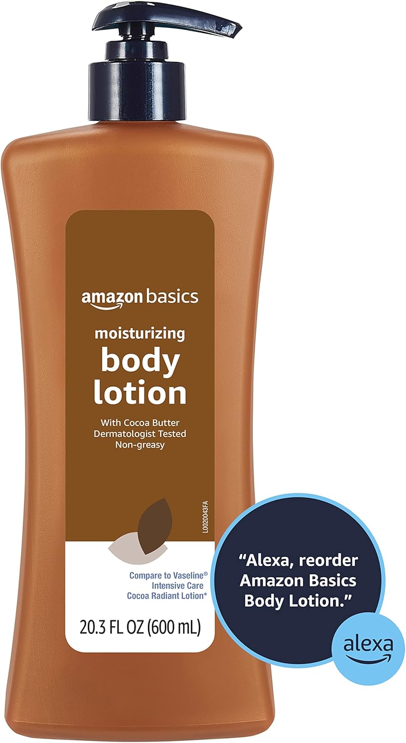 Amazon Basics Moisturizing Cocoa Butter Body Lotion for Dry Skin, Non-Greasy