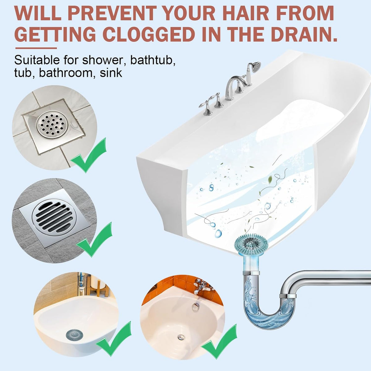 Gotega Bathroom Sink Drain Strainers, Hair Catcher Shower Drain Covers