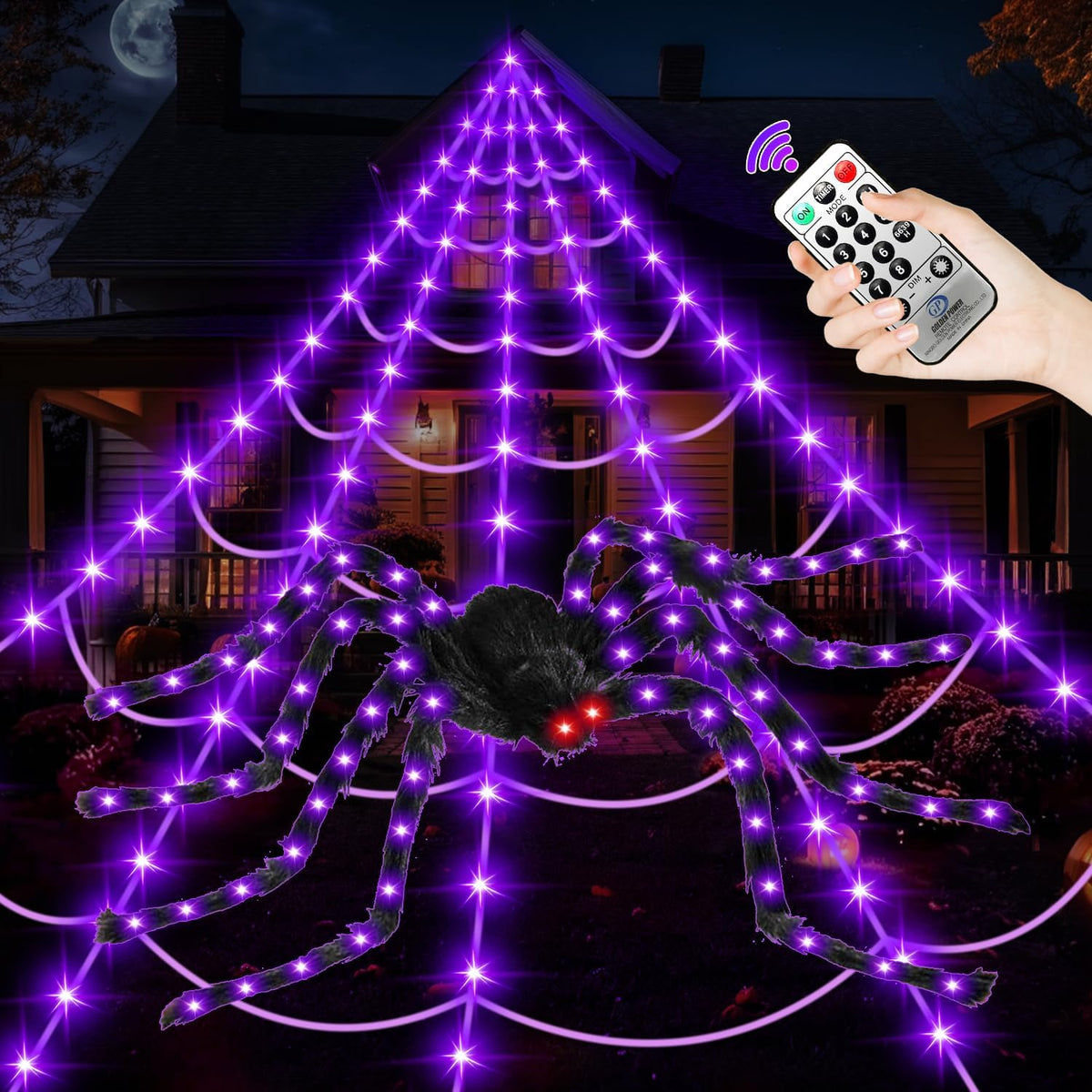 Halloween Decorations Outdoor, 250 LED Halloween Giant Spider Web Lights - halloween decorations outdoor scary