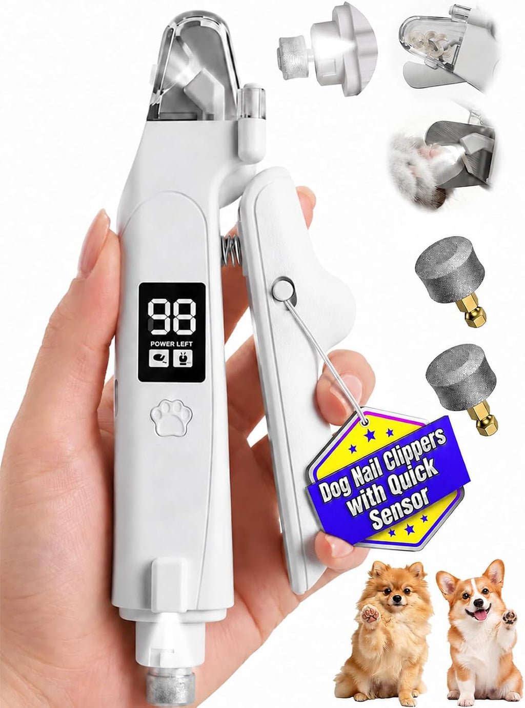 Dog Nail Clippers with Light, Dog Cat 2-in-1 Nail Clipper & Grinder Trimmer - dog nail clippers with light and grinder