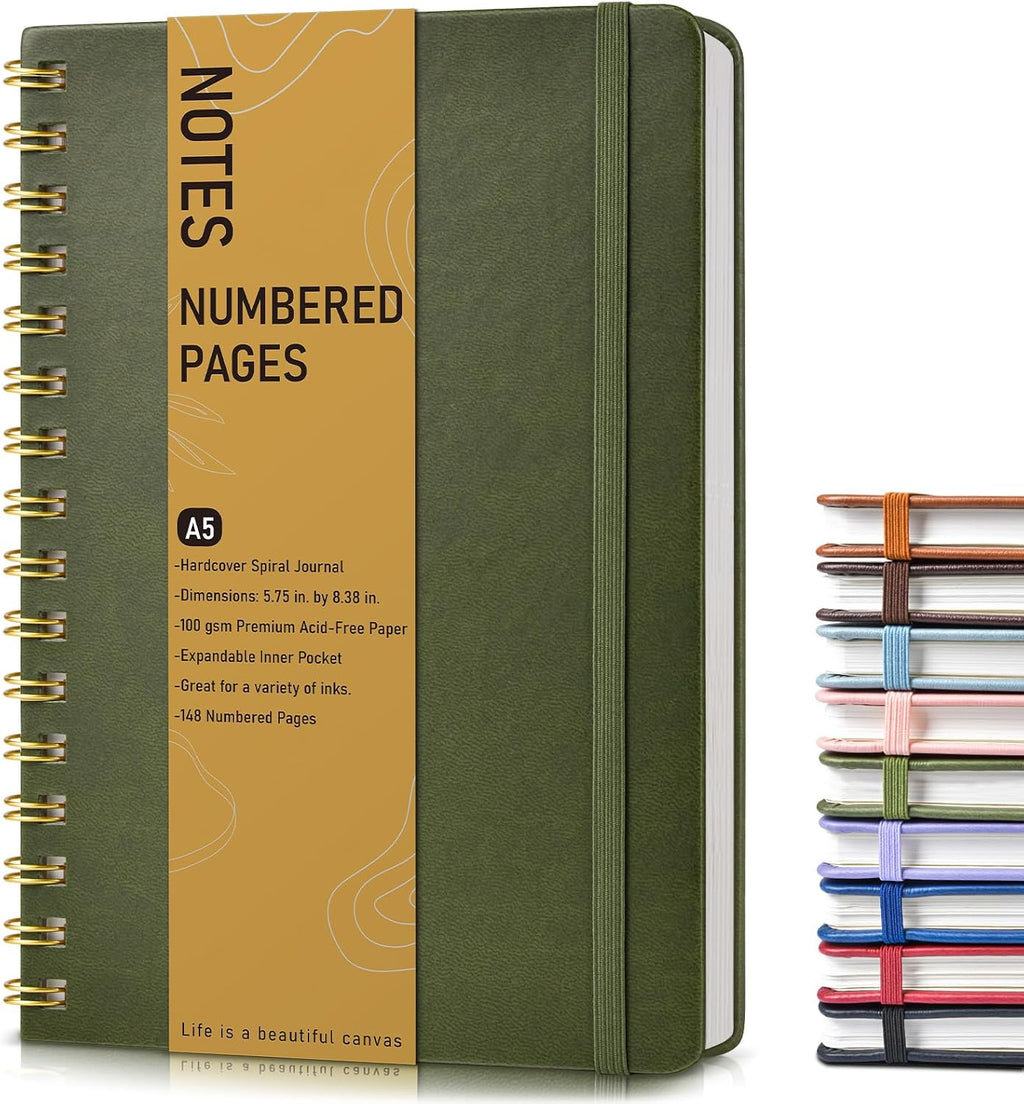 Lined Spiral Journal Notebook, A5 Hardcover Leather Journals for Women Men