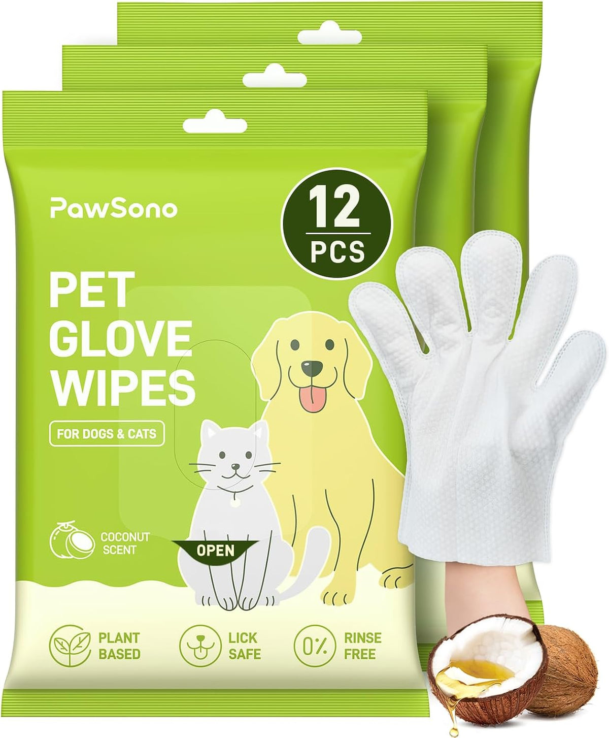 36ct Pet Glove Wipes for Dogs, Cats & Small Animals, Coconut Scent - are pet glove wipes safe for dogs