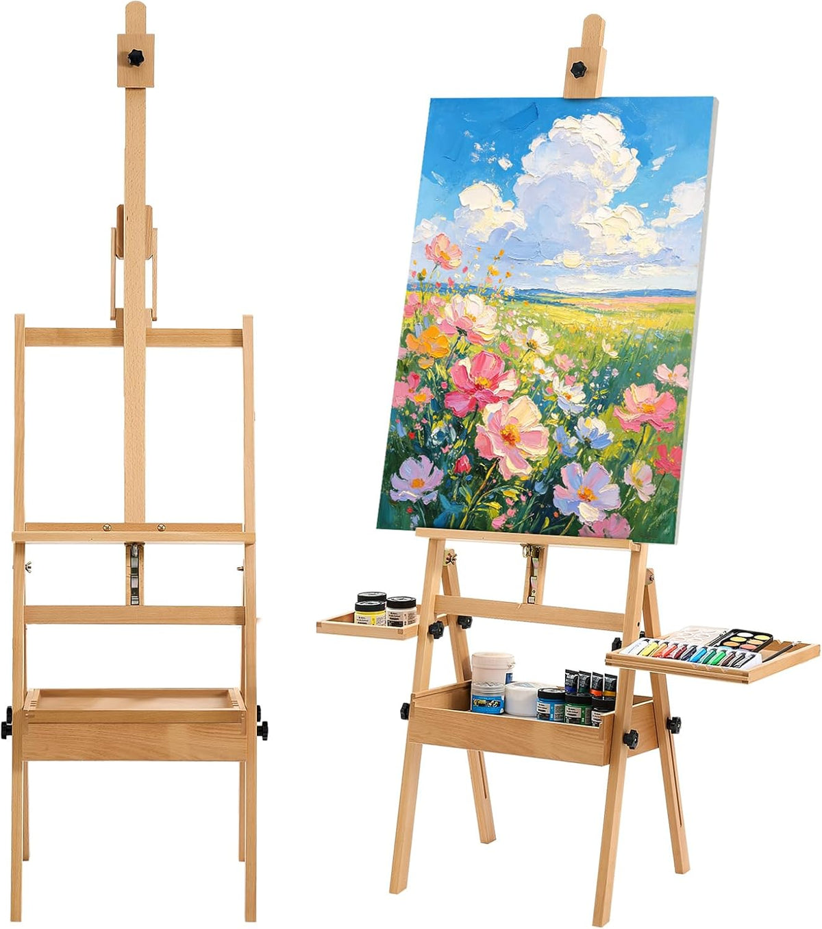 VEVOR Studio H-Frame Easel Holds Canvas Up to 35.43" Solid Beech Wood Frame