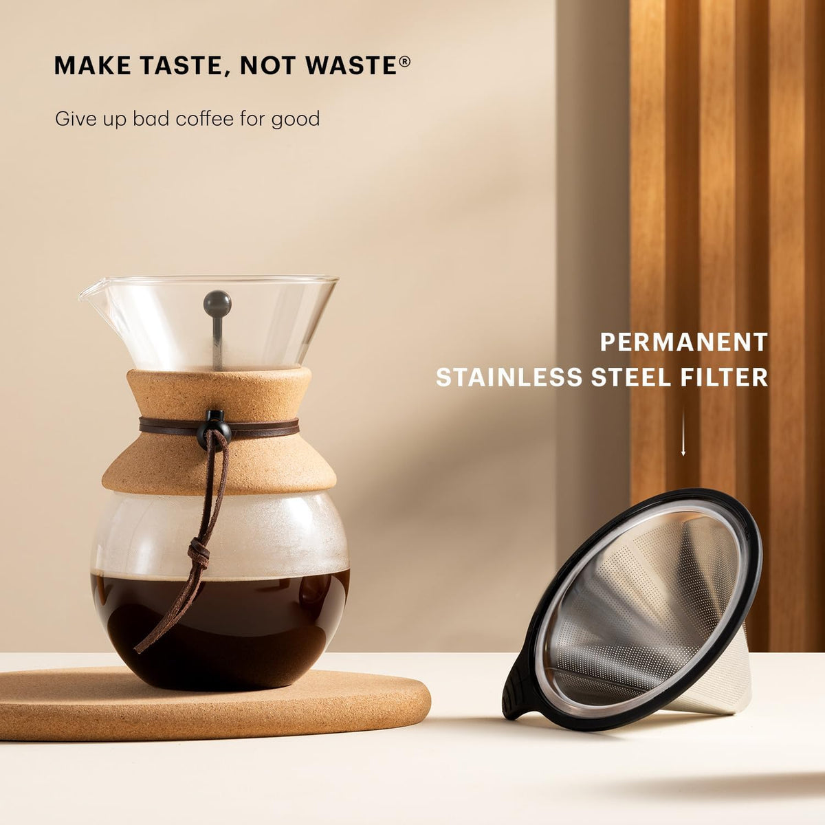 Bodum 34oz Pour Over Coffee Maker, High-Heat Borosilicate Glass with Reusable