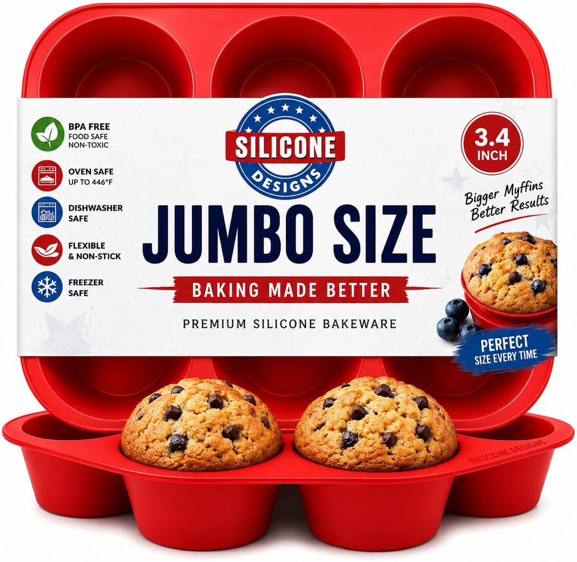 Silicone Texas Muffin Pan 6-Cups, Jumbo Muffin Pan Set of 2