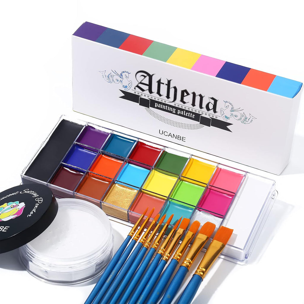 UCANBE Athena Face Body Paint Oil Palette + Translucent Setting Powder + 10PCS Brushes