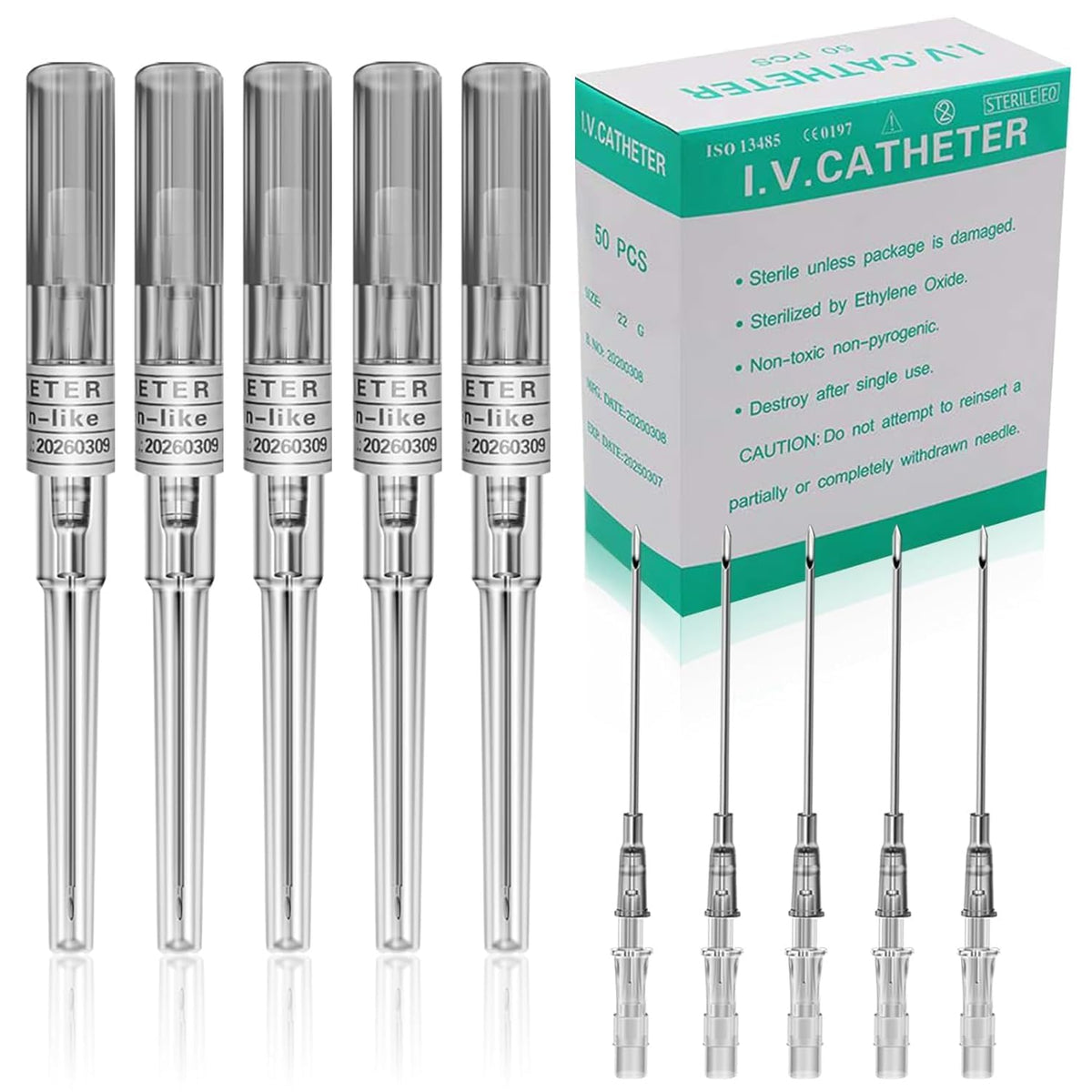 Juder 16G Catheter Piercing Needles - 50Pcs Kit for Ear, Nose, Lip, Tongue