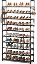 VTRIN 10 Tier Shoe Rack Tall Large Capacity Wide Shoe Organizer with Two Hooks Sturdy