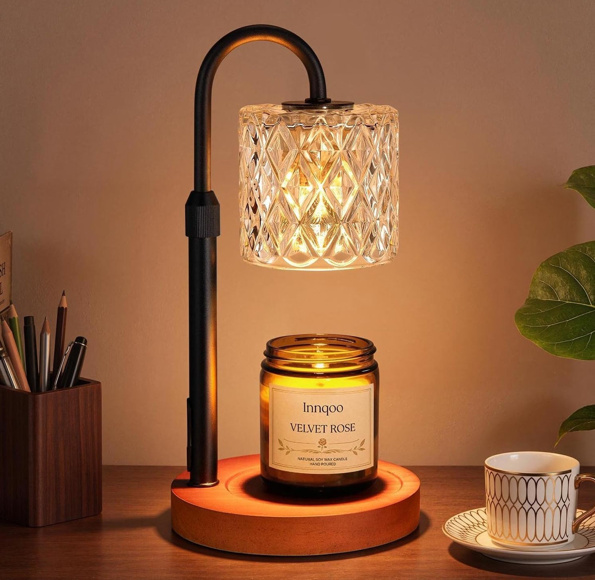 Walnut Candle Warmer Lamp with Timer, Birthday Gifts for Women, Room Decor