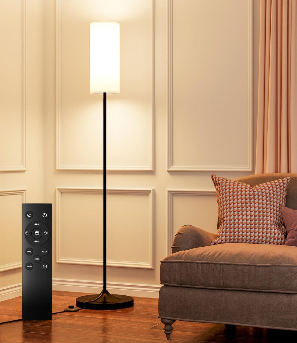 USTO Dimmable Floor Lamp with Remote,12W Led Bulb and Foot Switch, Black - dimmable led floor lamp with remote control