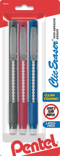Pentel Clic Retractable Eraser with Grip, Assorted Barrel Colors - pentel clic retractable eraser with grip assorted