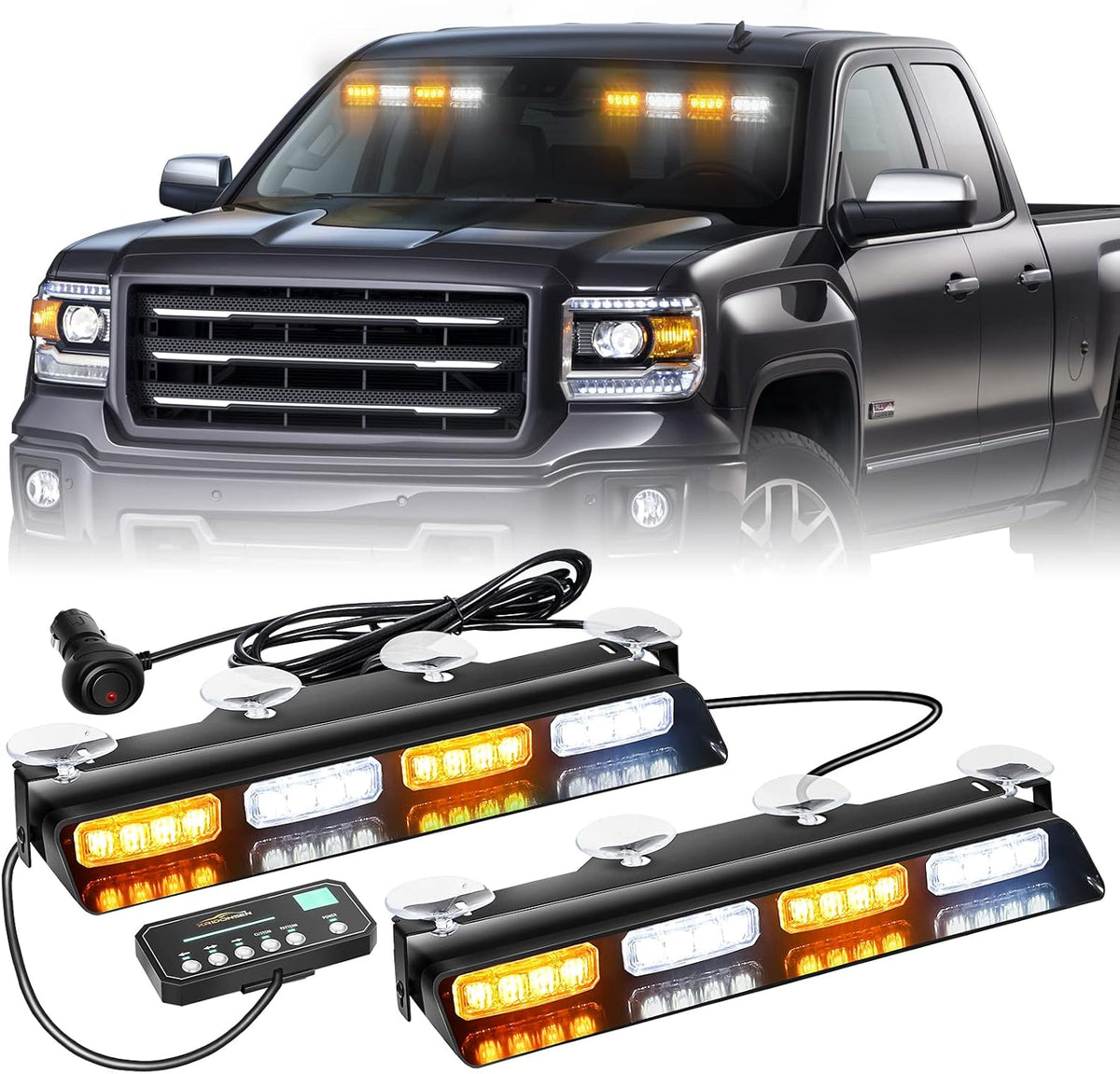 2x 14 inch Dash Strobe Lights, Amber White Windshield Lights
