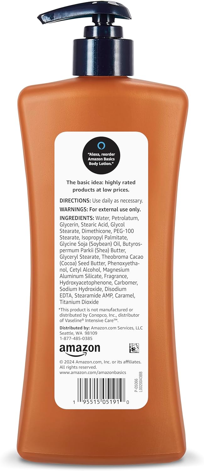 Amazon Basics Moisturizing Cocoa Butter Body Lotion for Dry Skin, Non-Greasy