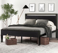 SHA CERLIN Full Size Bed Frame, Wooden Headboard and Footboard, Black Oak