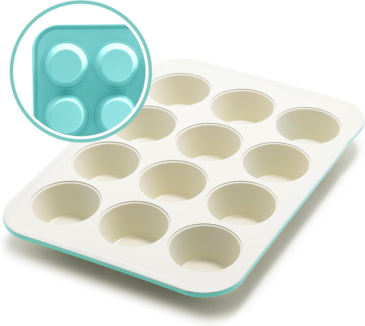 GreenLife 12 Cup Ceramic Nonstick Muffin Pan, Turquoise - greenlife 12 cup healthy ceramic nonstick muffin pan