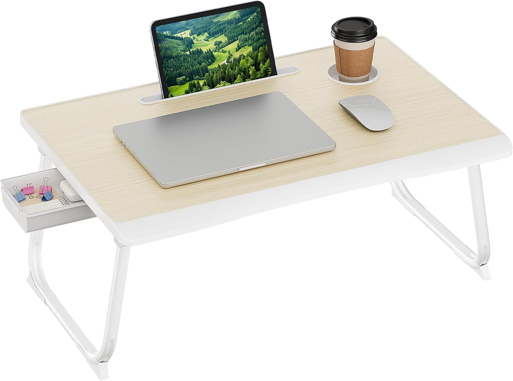 SONGMICS Foldable Lap Desk, Portable Bed Desk Table Tray w/Cup Holder Tray - songmics foldable bed laptop desk