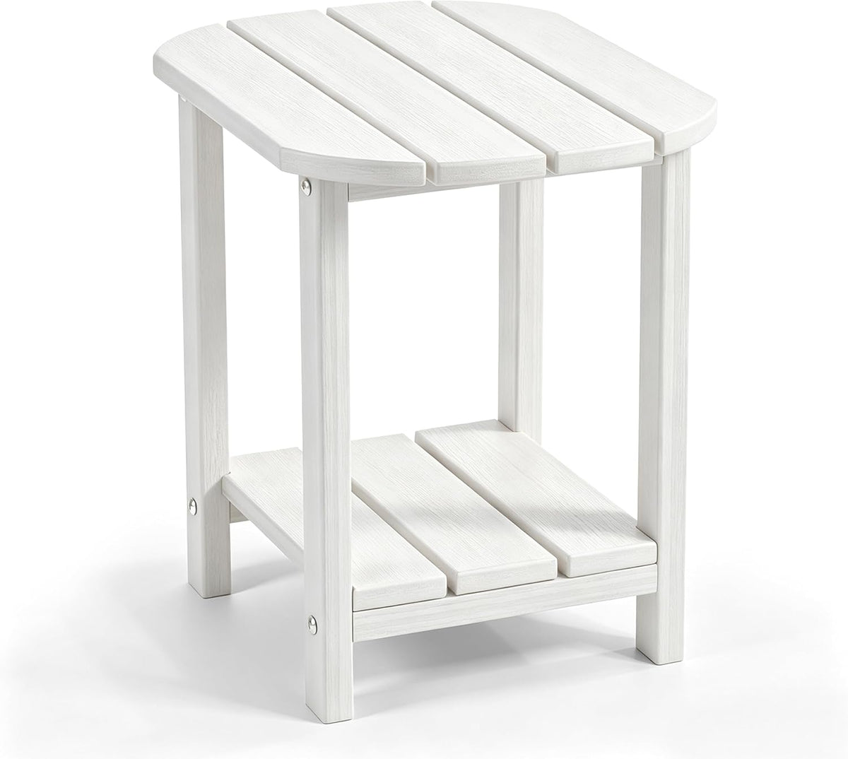 Outdoor Side Table with Shelf - All-Weather HDPE End Table with Realistic Wood Grain