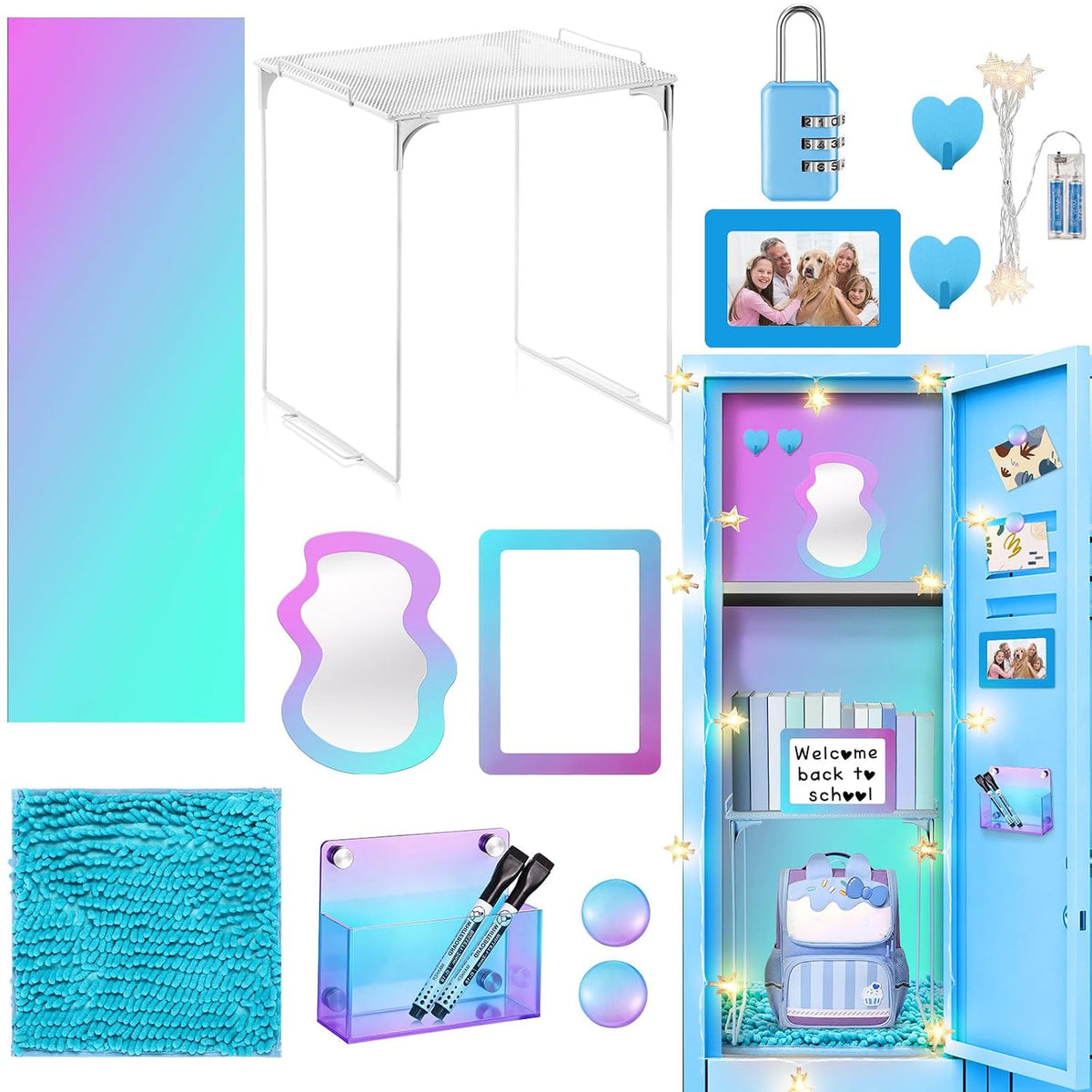CroBlissful 18 Pcs Blue Purple School Locker Accessories First Day of School