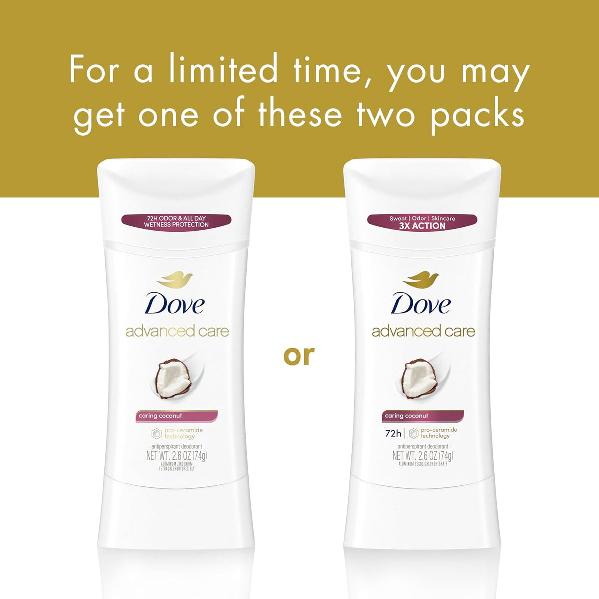 Dove Advanced Care Antiperspirant Caring Coconut, 2 Count Deodorant Stick for