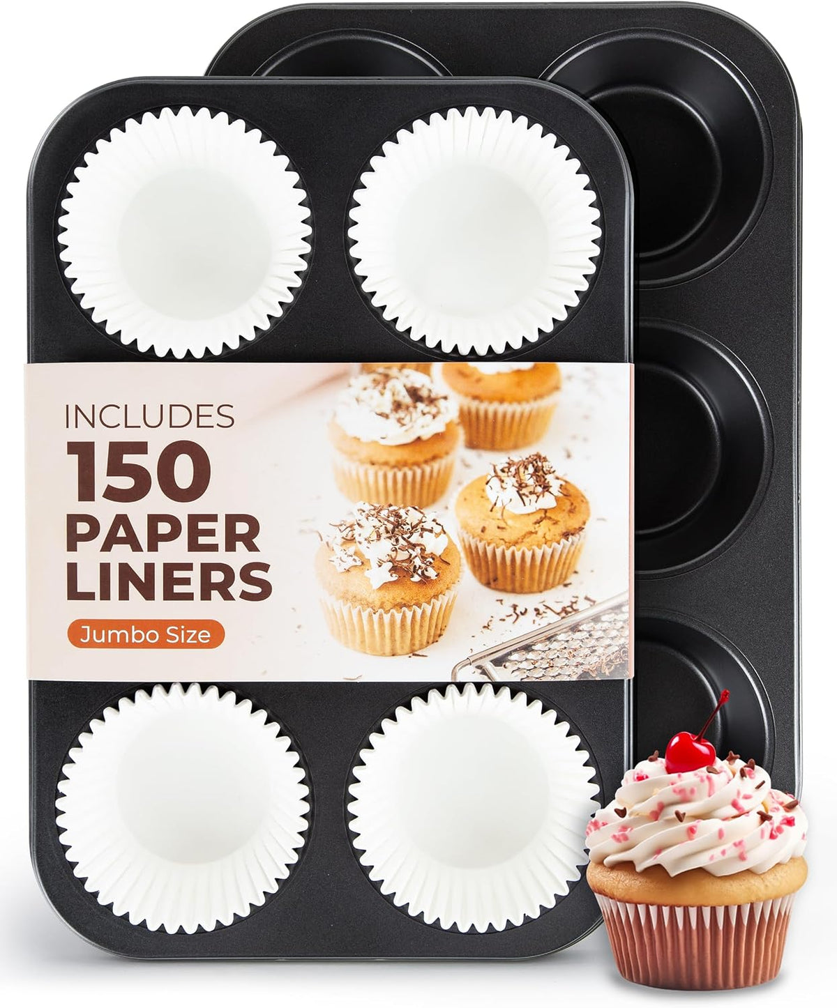 CARTMAN 2-Pack Jumbo Muffin Pan with 150 Liners, 12.6" x 8.3", Nonstick