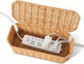 Rattan Cable Management Box, Cord Organizer to Hide Cords & Power Strip - large rattan cable management box
