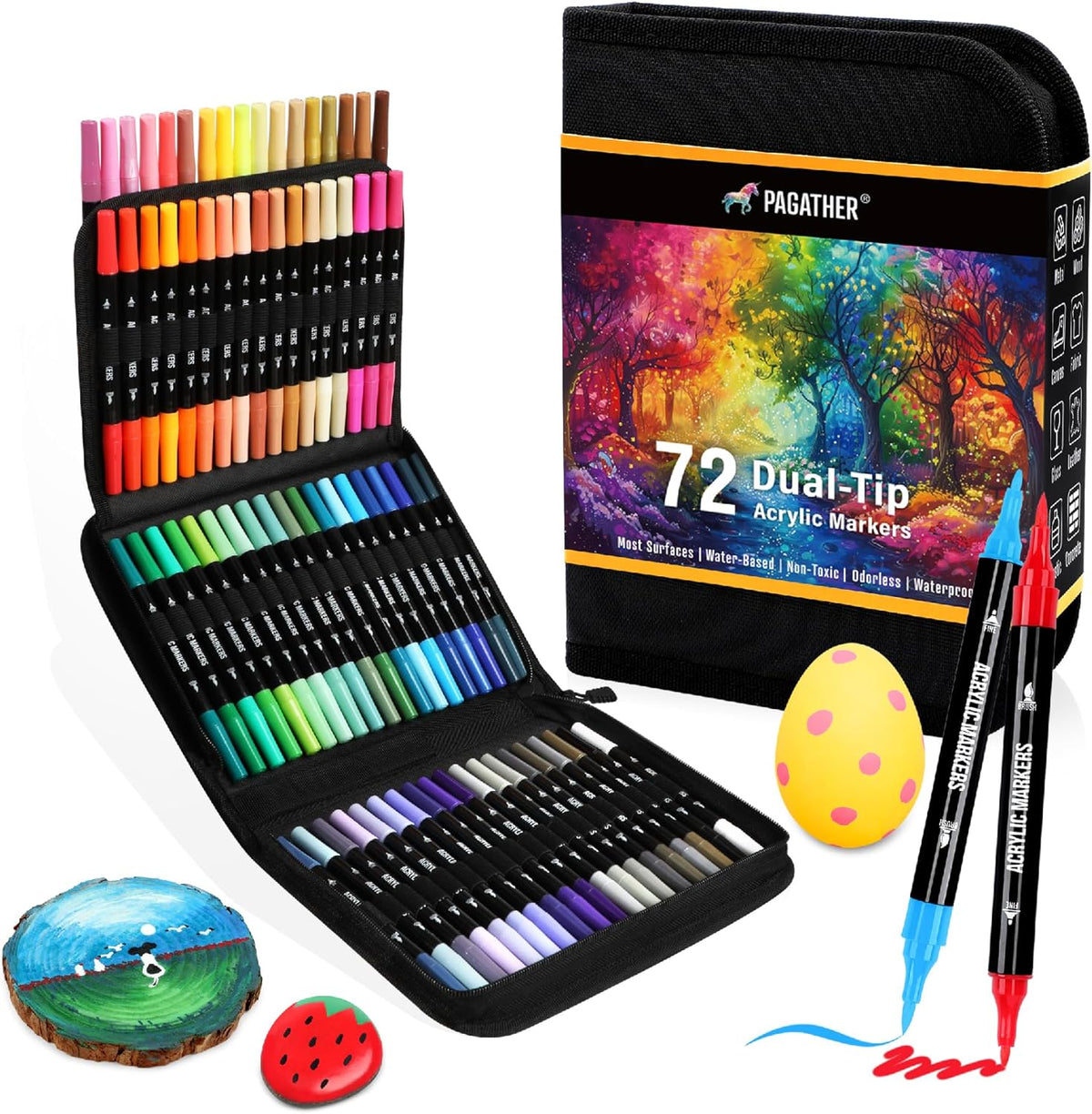 Pagather 72 Colors Acrylic Paint Markers, Dual Tip with Fine Tip and Brush