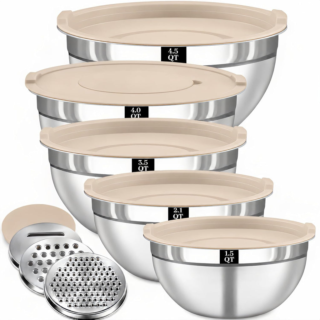 8PCS Stainless Steel Mixing Bowls with Lids - 5PCS Nesting Bowls - stainless steel mixing bowls with lids set