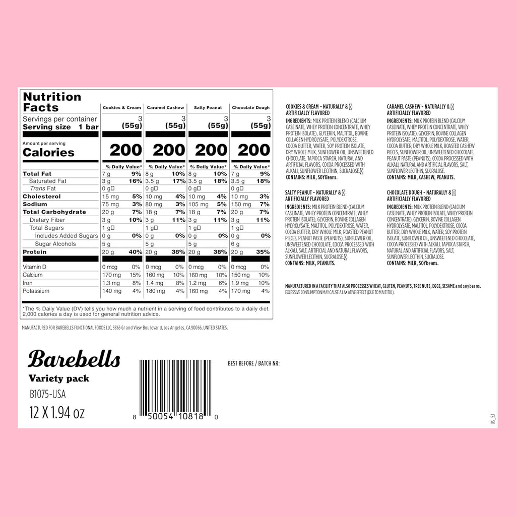 Barebells Protein Bars Variety Pack - 12 Count, 1.9oz Bars - Protein Snacks