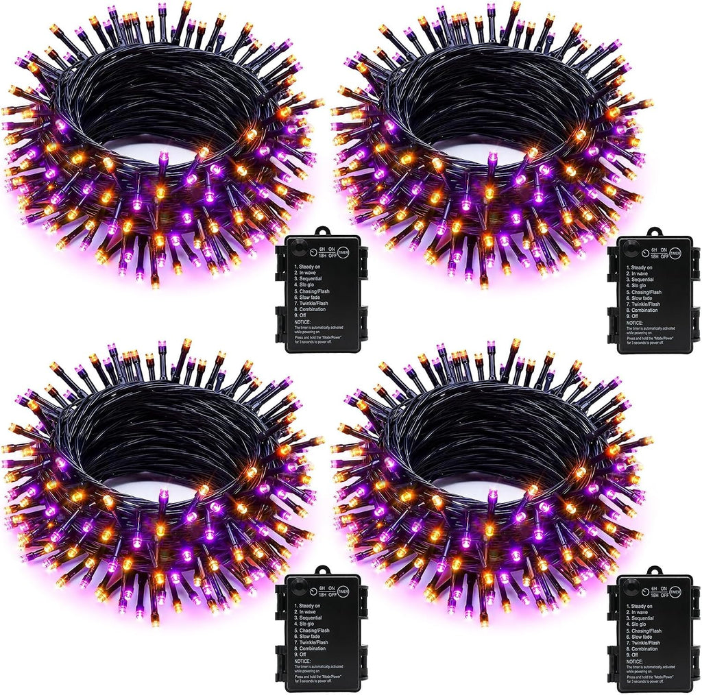 Brightown 4 Pack Battery Operated Halloween Lights, 17FT String Lights - battery operated halloween lights with timer
