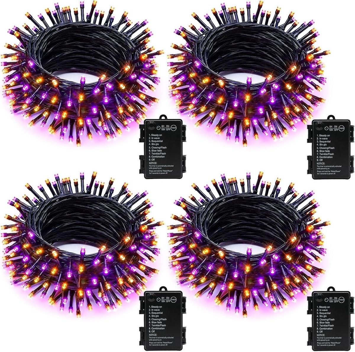 Brightown 4 Pack Battery Operated Halloween Lights, 17FT String Lights - battery operated halloween lights with timer