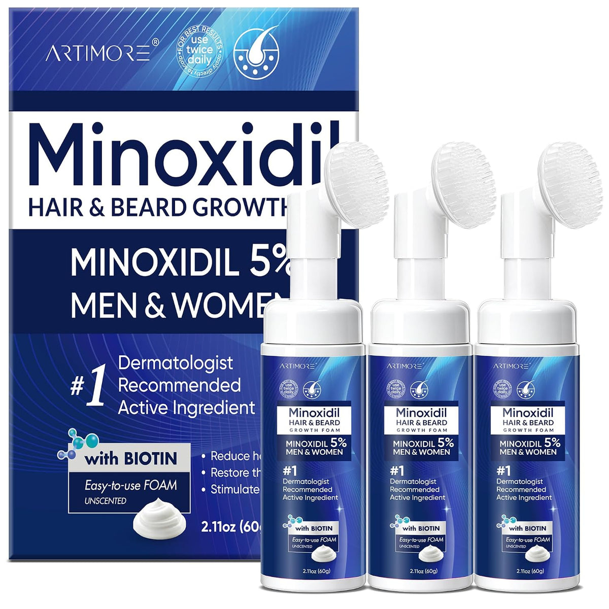5% Minoxidil Foam for Men and Women, Hair Regrowth Treatment for Thinning Hair