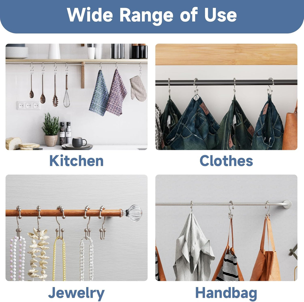 Titanker Shower Curtain Hooks Rings, Rust Resistant Metal Double Glide Shower