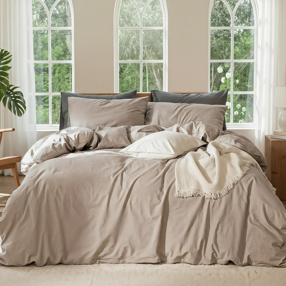 100% Linen Duvet Cover, Soft 3pcs Bedding Set with Zipper Closure, Natural Texture