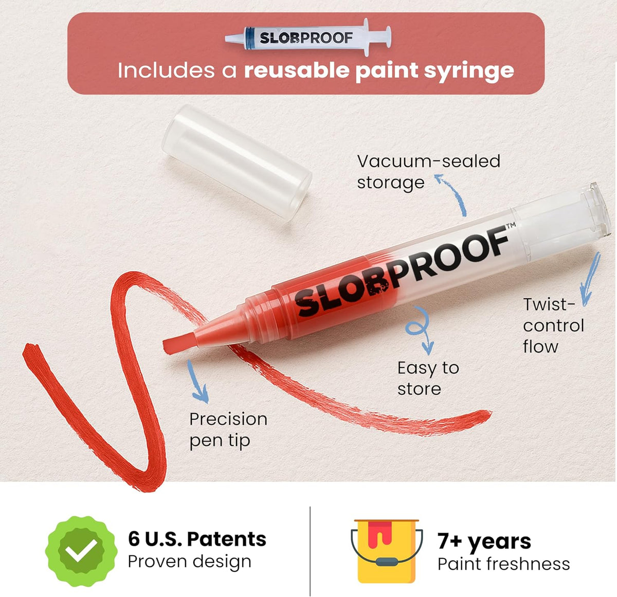 Slobproof Refillable Touch-Up Paint Pen, Mess-Free, Reusable Wall Paint