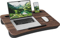 SONGMICS Laptop Lap Desk with Cushion, Brown PVC Leather, Fits 15.6" Laptop - portable laptop desk cushion