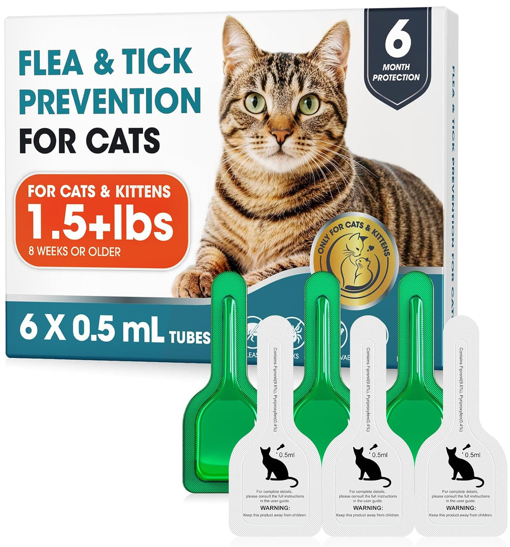 Topical Flea and Tick for Cats & Kittens Over 1.5 lbs, Waterproof, Monthly