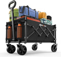 Folding Wagon Cart with Wheels, 220lbs Utility Wagon Cart, Black