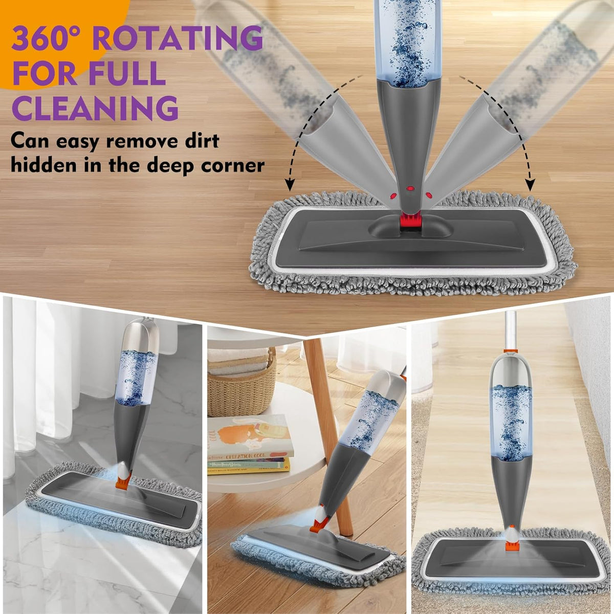 Spray Mop for Floor Cleaning with Washable Pads, Microfiber Wet Mops with 800