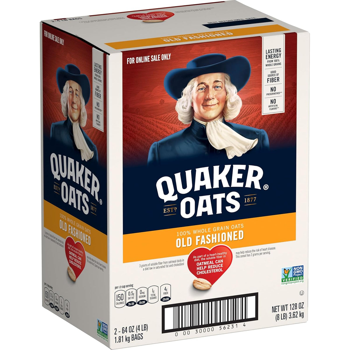 Quaker Old Fashioned Rolled Oats, Non GMO Project Verified, Two 64oz Bags in