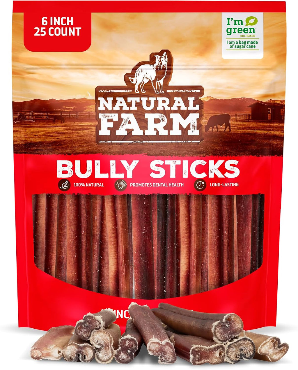 Natural Farm Odor-Free Bully Sticks for All Breeds, 6 Inch, 25 Count - natural farm odor free bully sticks 6 inch 25