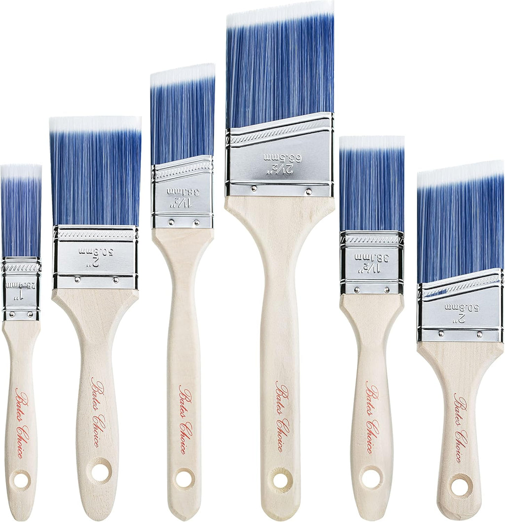 Bates- Paint Brushes, 6 Pack, Treated Wood Handle, Paint Brushes for Walls