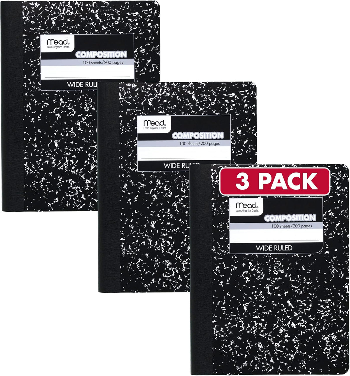Mead Composition Notebook, Wide Ruled Paper, 7.5" x 9.75", 100 Sheets, Black Marble
