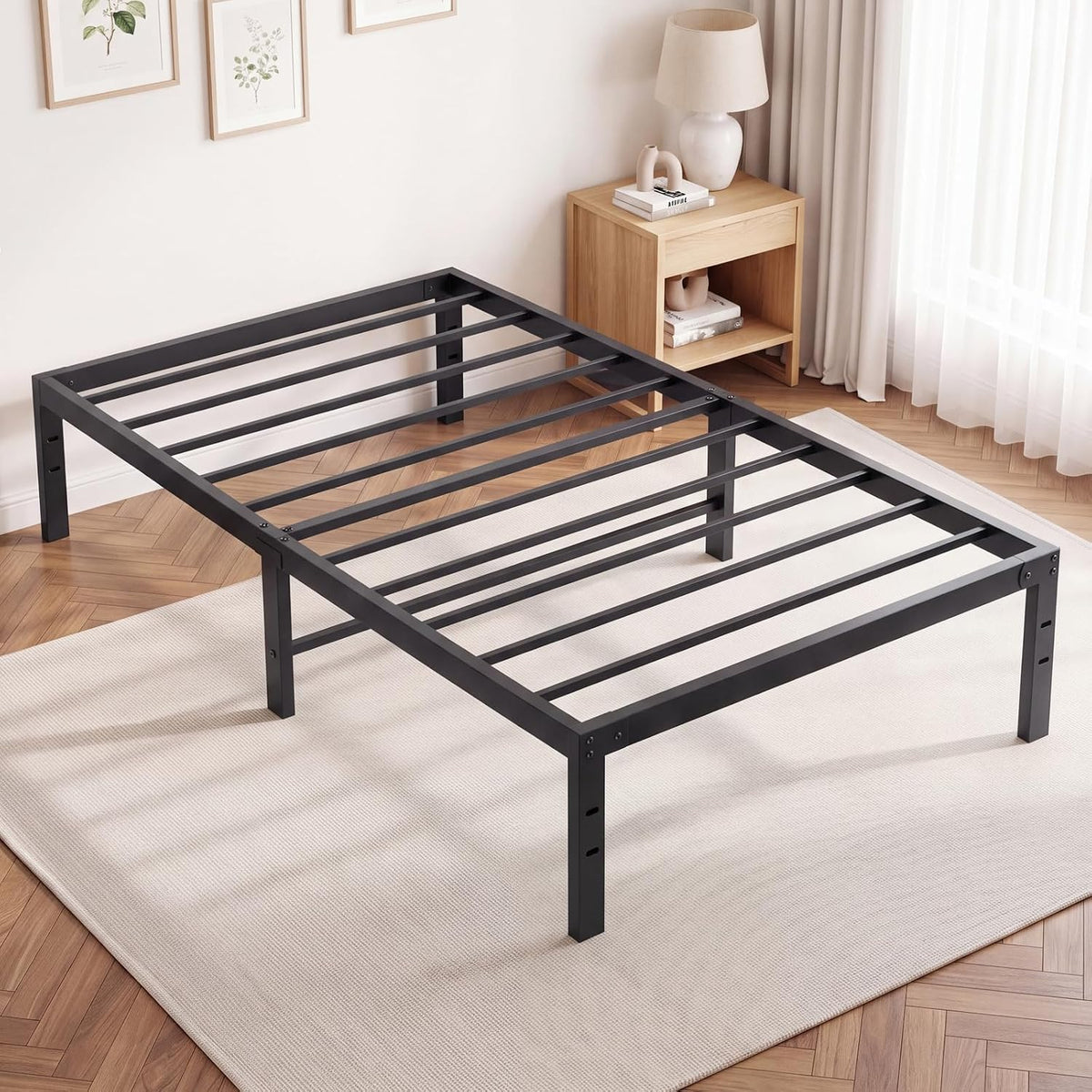 OLIXIS 14in Twin Metal Bed Frame, Sturdy Support with Storage Space, 500LBS - twin metal bed frame with headboard