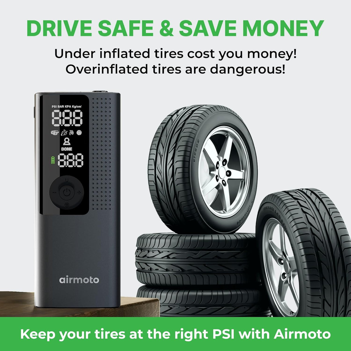 Airmoto Tire Inflator Portable Air Compressor - Air Pump For Car Tires with