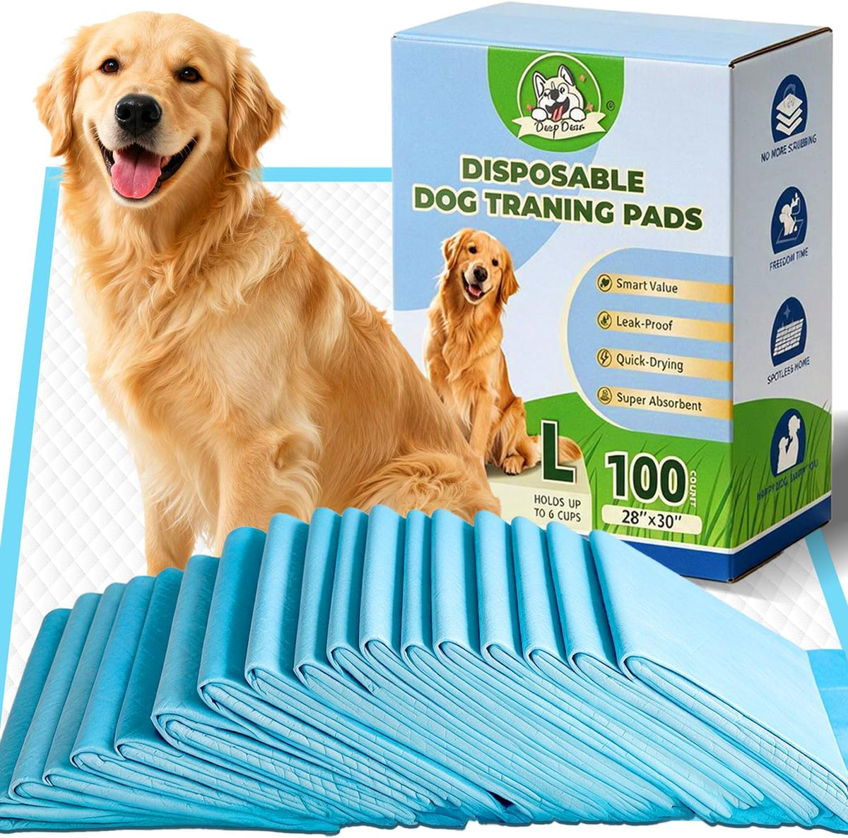 DEEP DEAR Puppy Pads for Dogs , Large 30x28 in ,100 Count