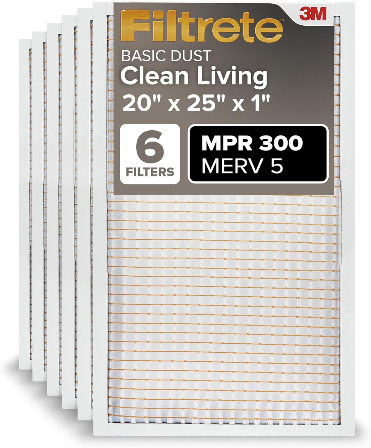 Filtrete 20x25x1 Air Filter MERV 5, 6-Pack AC Furnace HVAC Filters for Home