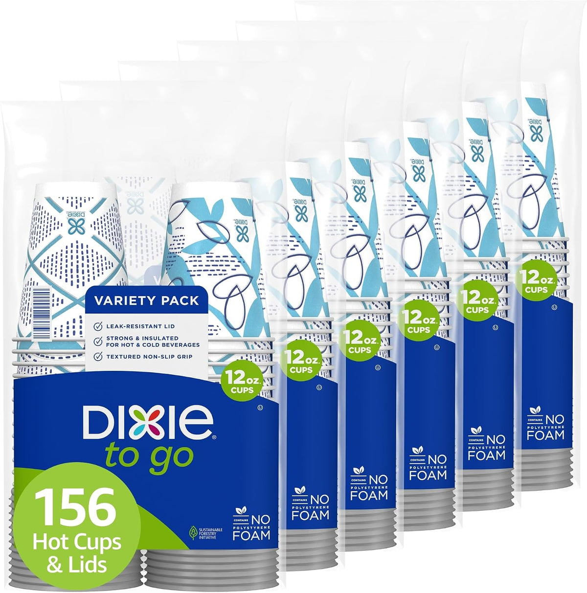 Dixie To Go Disposable Coffee Cups With Lids, 12 oz Paper Cups, 156 Ct